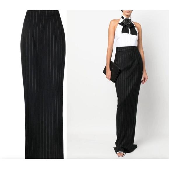 Ralph Lauren Collection Purple Label Striped Wool Cashmere Maxi Skirt Black S 4 - Picture 1 of 8
